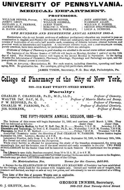 Ad: U Penn Medical Dept., College of Pharmacy NY.