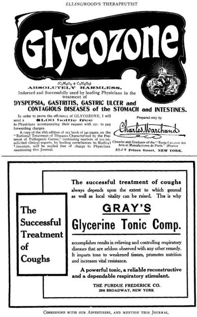 Ad: Glycozone, Glycerine Tonic.