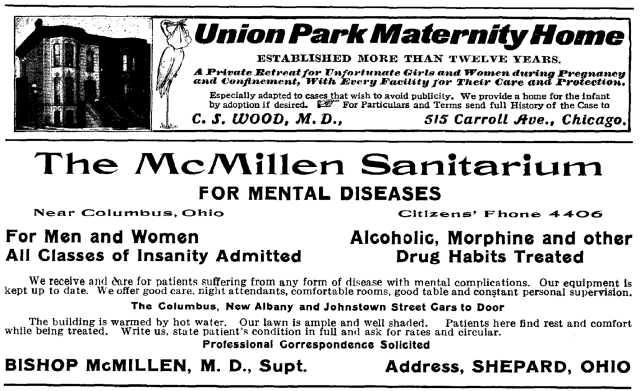 Ad: Maternity home, Insane asylum.