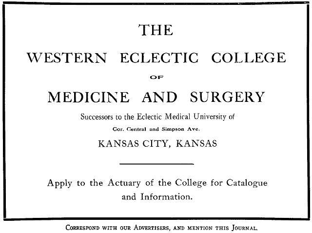 Ad: Western Eclectic College.