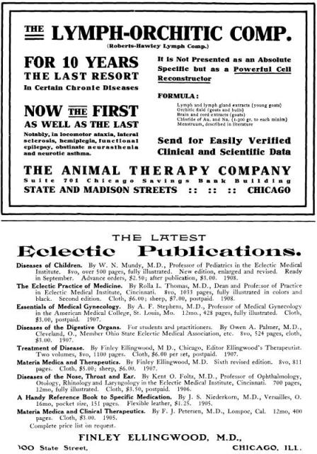 Ad: Lymph-Orchitic, Eclectic Publications.