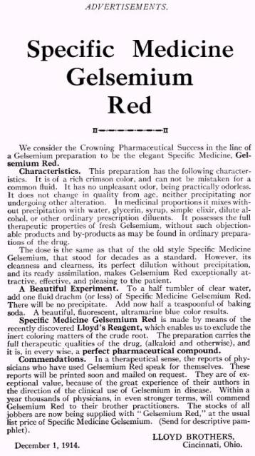 Vol. 7, No. 1, Ad: Specific Medicine Gelsemium.